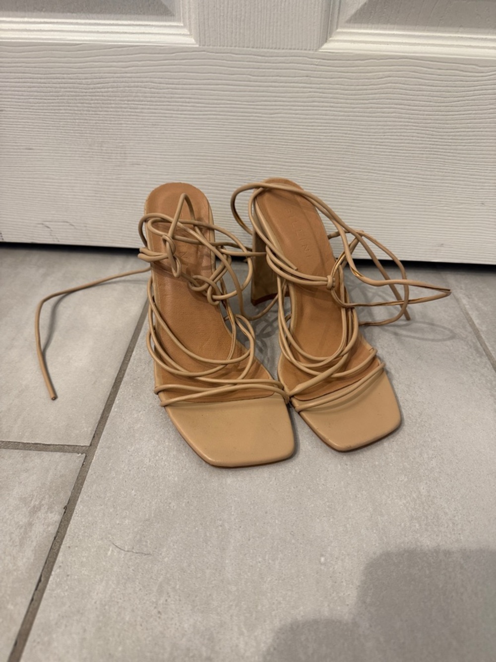 Billini Nude Lace-Up Square-Toe Block Heels